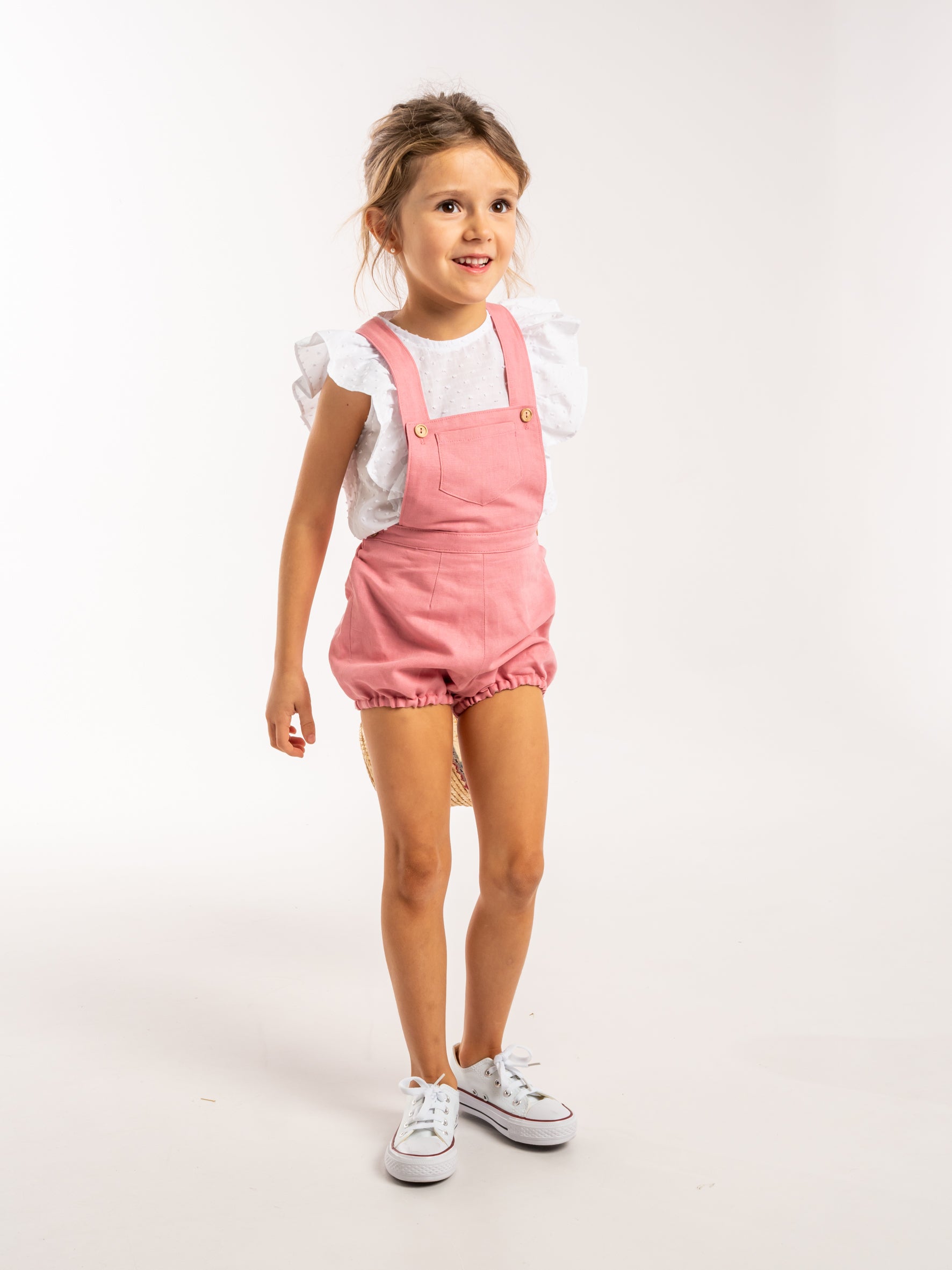 Pink linen dungarees