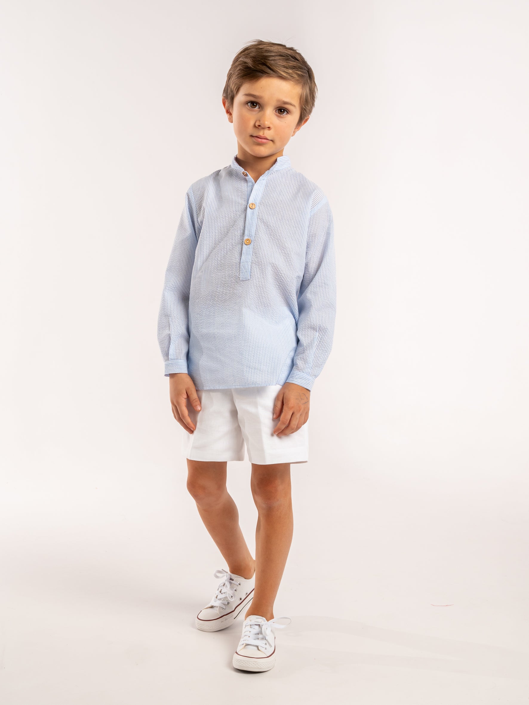 Chemise mao rayée bleue