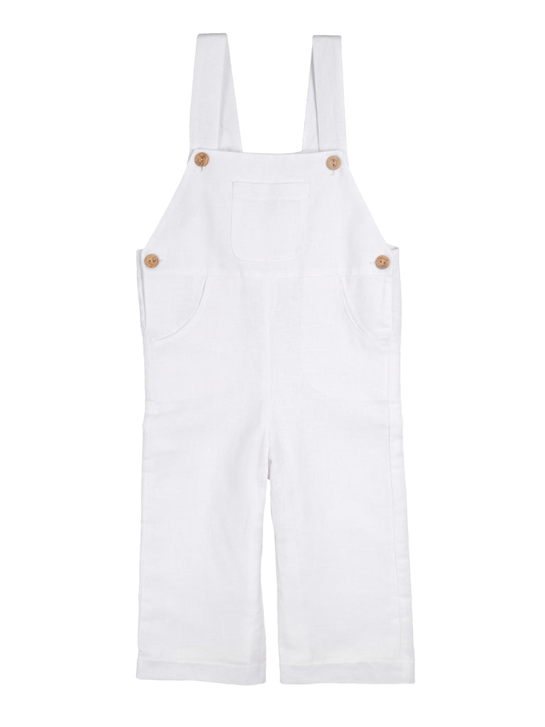 Long white linen dungarees