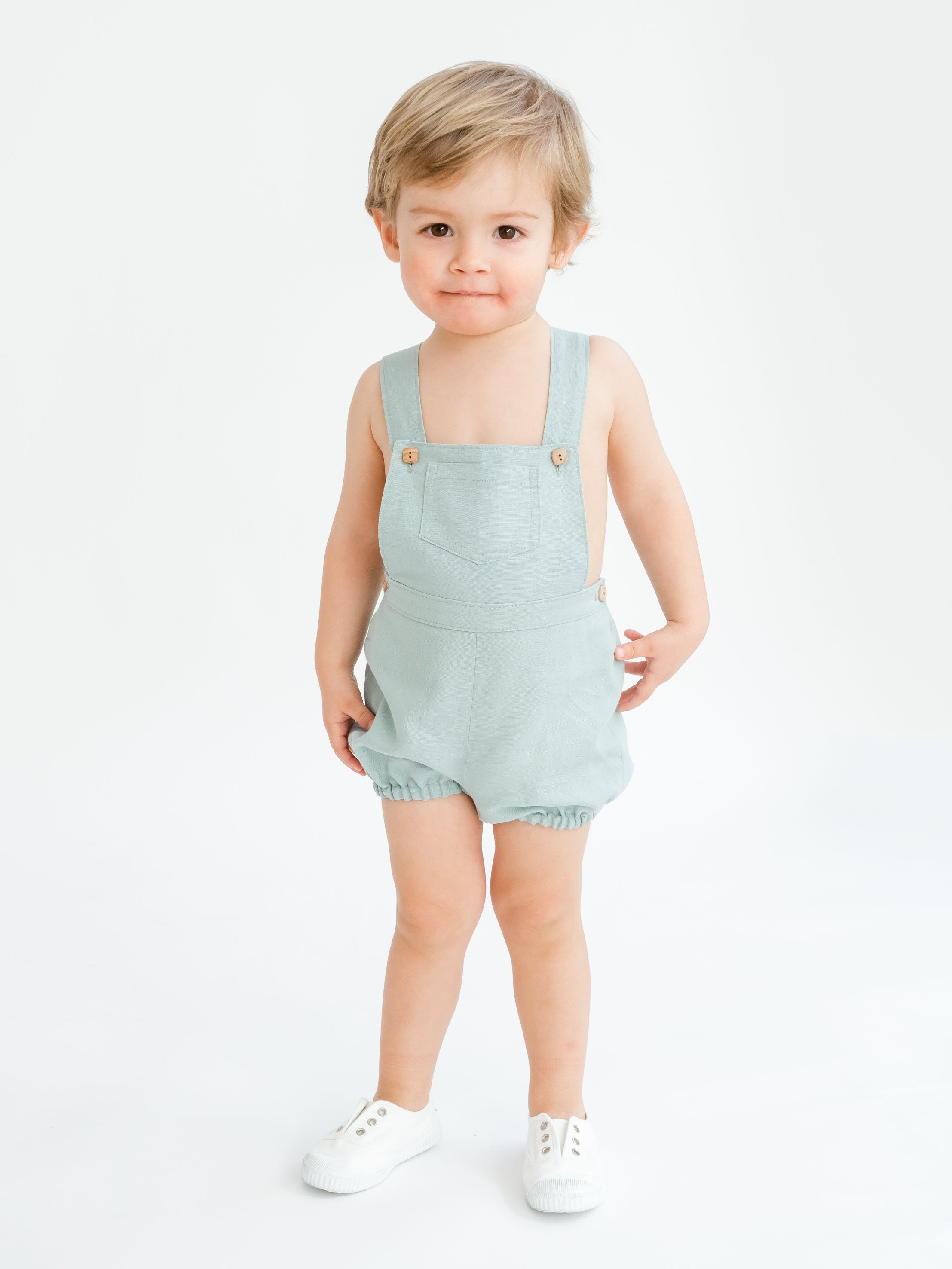 Green linen overalls